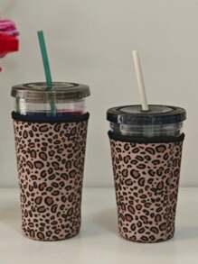 1入組豹紋氯丁橡膠可重複使用的杯子套,16-32oz飲品保持涼爽和時尚