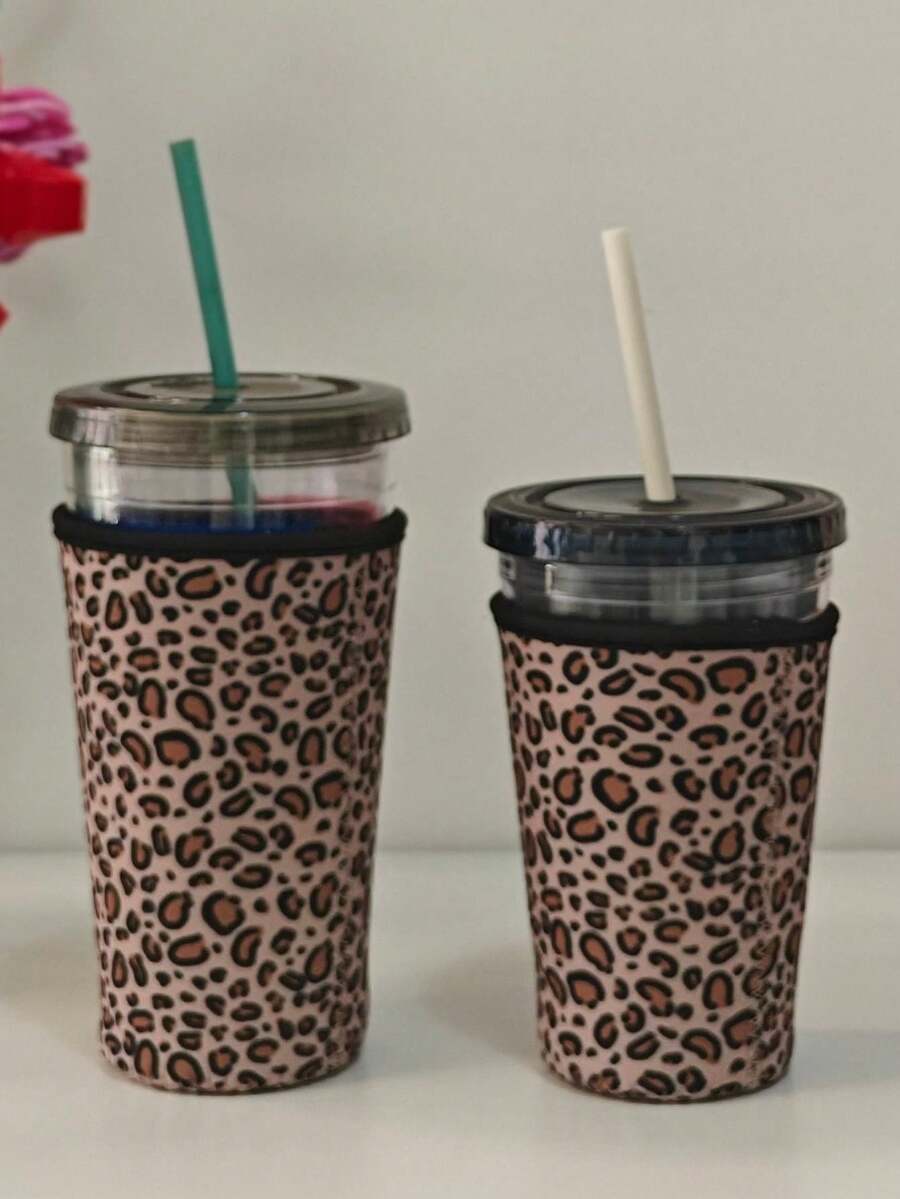 1入組豹紋氯丁橡膠可重複使用的杯子套,16-32oz飲品保持涼爽和時尚