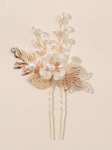 1 件经典小叶子新娘发夹，适合欧美田园风格婚礼优雅情人节 - 金色 - 查看 2