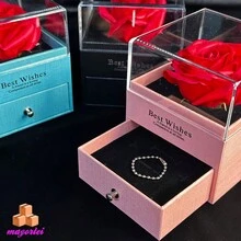Caja De Joyería De Flor Eterna, Caja De Regalo De Acrílico Con Una Rosa Individual INCLUE BOLSA DE REGALO,UNA TARJETA COLAR ARETES Y ANILLO , Caja de regalo de flores de rosa, Caja de joyería de flores de jabón eterno,. Regalos personalizados para mujeres, organizador portátil de joyería de viaje pequeño con flor de nacimiento y nombre, regalos de dama de honor, regalos de boda, regalos para cumpleaños aniversario para mamá, esposa y niñas - Rosa - Ver 3