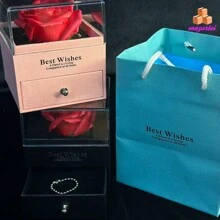 Caja De Joyería De Flor Eterna, Caja De Regalo De Acrílico Con Una Rosa Individual INCLUE BOLSA DE REGALO,UNA TARJETA COLAR ARETES Y ANILLO , Caja de regalo de flores de rosa, Caja de joyería de flores de jabón eterno,. Regalos personalizados para mujeres, organizador portátil de joyería de viaje pequeño con flor de nacimiento y nombre, regalos de dama de honor, regalos de boda, regalos para cumpleaños aniversario para mamá, esposa y niñas - Rosa - Ver 4