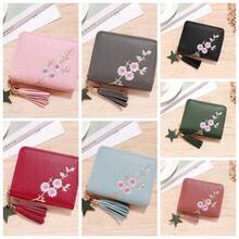 女孩迷你流蘇錢包,可愛短拉鍊 Pu 皮革零錢包女式手拿錢包 - 黑色 - 查看 2