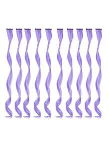 10 Piezas De Extensiones De Cabello Morado Claro Con Clips De 20 Pulgadas (aproximadamente 50 Cm) Para Niñas - Peluca Sintética Ondulada Con Reflejos De Fiesta Para Niños - Púrpura polvoriento - Ver 5