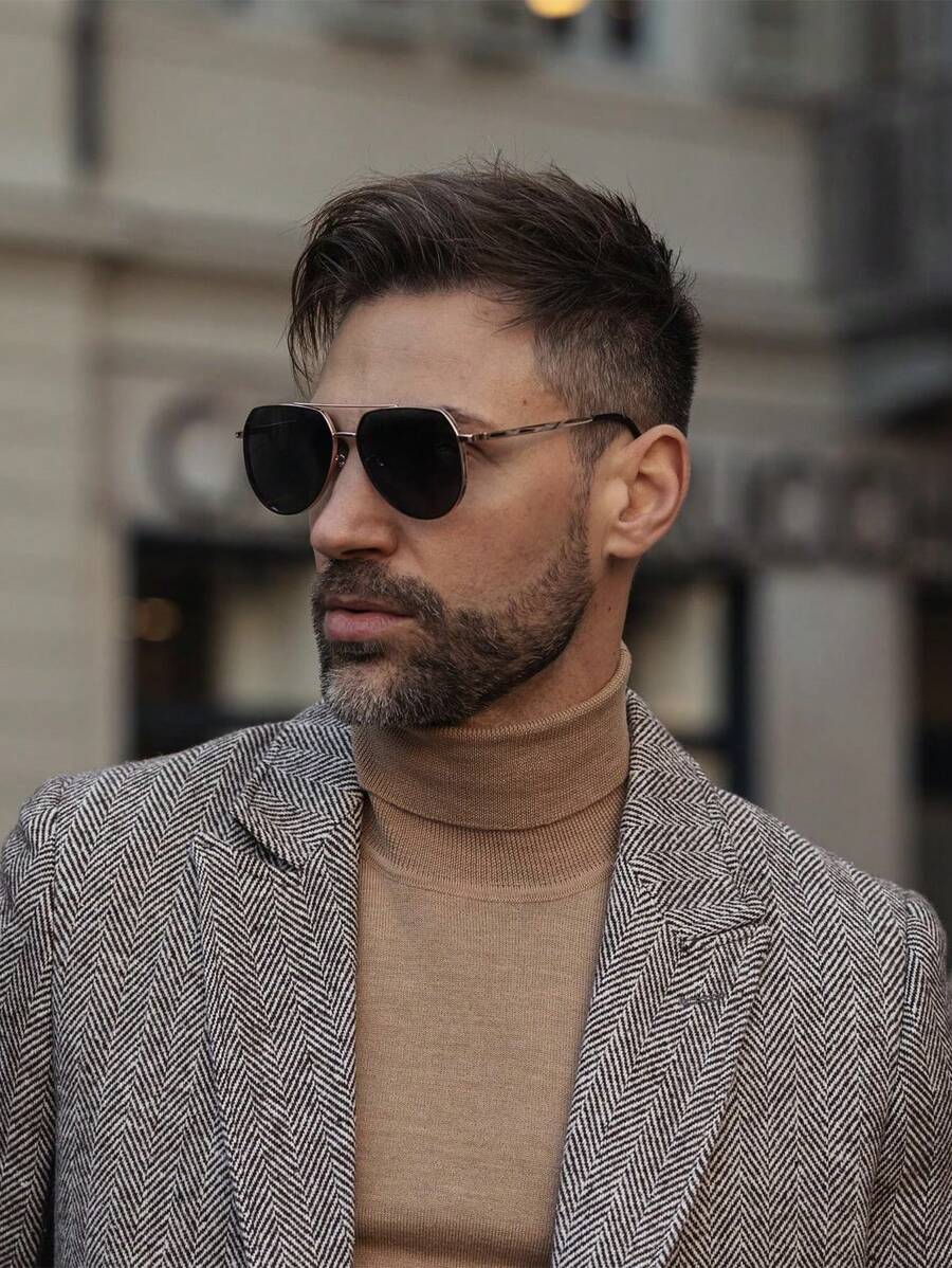 1pc Men's Black Metal Frame SemiElliptic Style Vintage Sunglasses