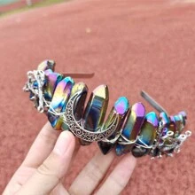 1件手工製作的天然白水晶樹枝月亮皇冠髮箍,適合節日禮物 - 彩色 - 查看 9