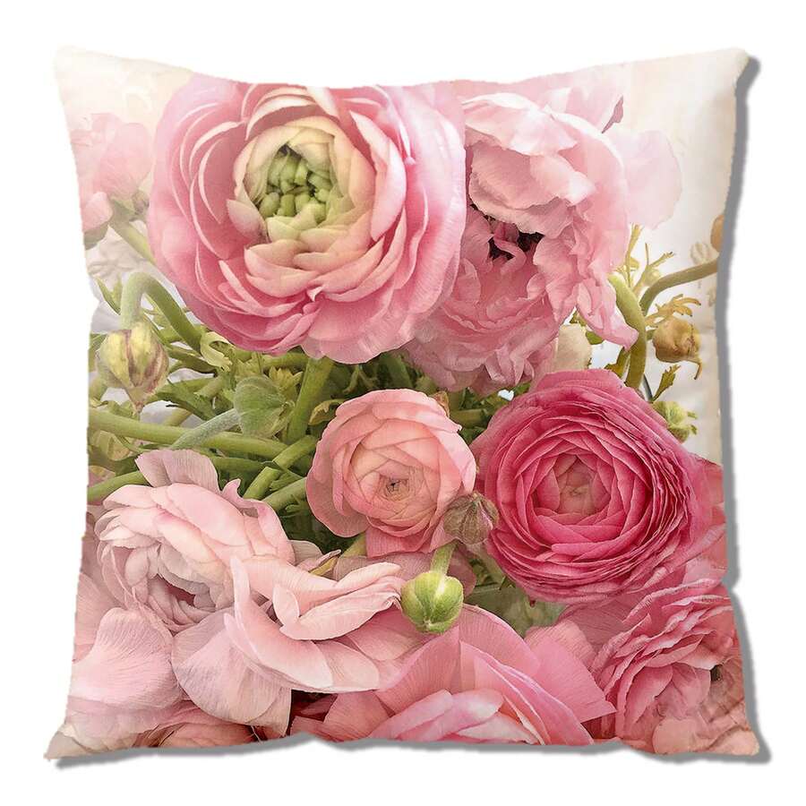 1pc 17.7*17.7inch/45*45cm Digital Printed Polyester Home Decorative Pillow Cover With Rose Flower Pattern, Hidden Zipper, Not Including Pillowcore - Multicolor - View 1