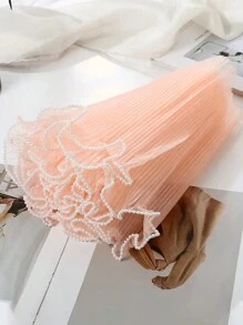 1入組褶皺網眼布花束禮品包裝,附有綢緞和珍珠網,非常適合假日、婚禮、生日、情人節等節日禮品,diy花卉花束或花店裝飾 - 淺粉色 - 查看 1