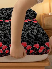 1pc Fashionable Minimalist Style Flower Print Brushed Fitted Sheet, Dustproof Home Bedding Accessory