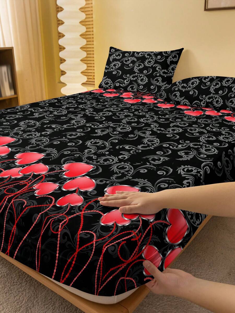 1pc Fashionable Minimalist Style Flower Print Brushed Fitted Sheet, Dustproof Home Bedding Accessory