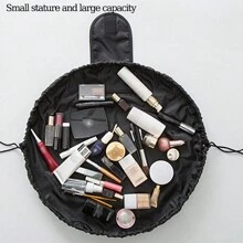 1入斜肩字母刺繡化妝收納包女用口袋折疊式化妝包便攜式旅行收納洗漱袋字母印花組織者盥洗用品情人節禮物 - 黑色 - 查看 5