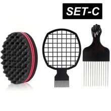 男女適用的頭髮卷筒海綿套裝,包含捲髮手套、金屬頭髮梳、頭髮扭結梳 - 黑色 - 查看 8