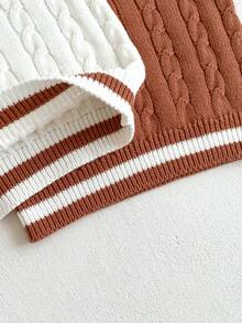 嬰兒男童學院風熊裝飾針織毛衣背心 - 棕色 - 查看 2