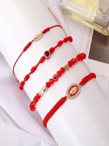 4Pcs/Set Matching Couple Bracelet Red Braided Pink String Evil Eye Heart Charm Lucky Bracelets Mexican Braclets Green Rope Bracelet Virgin Mary Amulet Valentines Gift For Women Men Boys & Girls,Mom,Mother,Mother's Day,Gift