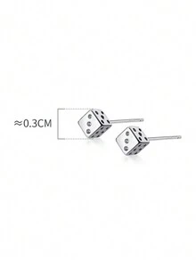 1pair Exquisite Design 925 Sterling Silver Cube Stud Earrings, Small And Cute, Stylish And Versatile - YW1056 - View 2