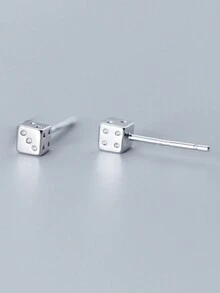 1pair Exquisite Design 925 Sterling Silver Cube Stud Earrings, Small And Cute, Stylish And Versatile - YW1056 - View 3