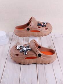 1pair Girls' Cute Flower Buckle Eva Sandals With Anti-Slip & Wear-Resistant Outdoor Boys' Beach Shoes, Suitable For Summer & Breathable - Brown - View 7