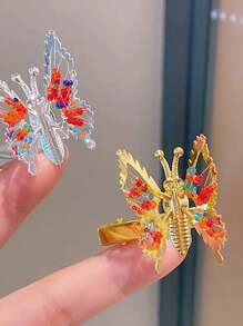 2入組彩色金屬活動蝴蝶髮夾,韓式簡約髮夾女士髮飾 - 彩色 - 查看 2