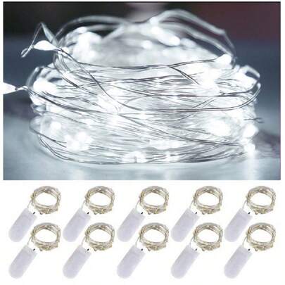 10 Sets Lichterketten, Batteriebetriebene Lichterketten, 2,1 M Lange 20-led-lichterketten, Wasserdichte Glühwürmchen-sternenlichter Aus Kupferdraht Für Diy-hochzeit, Party, Schlafzimmer, Weihnachten (weiß)
