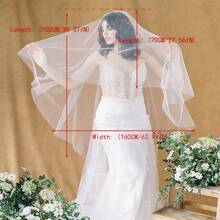 1pc Double Layer Simple Bridal Veil With Train For Wedding Fall Clothes For Women - White - View 6