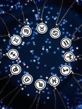 1Pc Fashionable 925 Silver 12 Constellations Pendant Necklace Double Sided Pendants For Women's Birthday Gifts