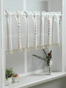 1pc Colorful Vertical Striped Small Curtain, Nordic Style Polyester Fiber Material With Hem Lace Solid Bottom, Suitable For Window, Cabinet And Door Decoration - Multicolor - View 7