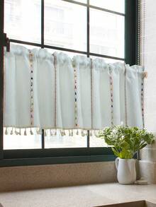 1pc Colorful Vertical Striped Small Curtain, Nordic Style Polyester Fiber Material With Hem Lace Solid Bottom, Suitable For Window, Cabinet And Door Decoration - Multicolor - View 6