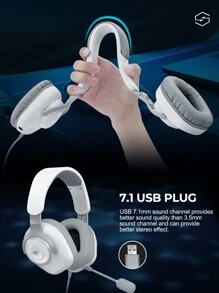 HAVIT H2230U Surround Sound 7.1USB Plug Gaming Headphones With Detachable Mic And Adjustable Head Beam - white+gray - View 6