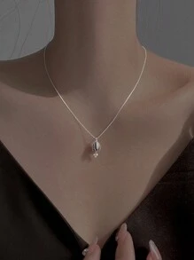 GAGAFEEL 1 件 S925 純銀簡約精緻甜美鈴花和方晶鋯石吊墜項鍊適合女孩,禮物 - 銀色 - 查看 5