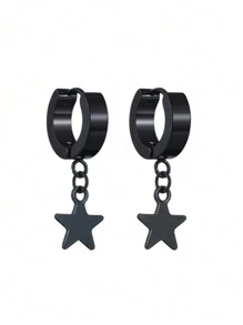 1pair Stainless Steel Star, Owl Shaped Dangle Earrings For Women, Party & Daily Wear - Black - View 9