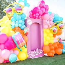 30个/40个/50个12英寸五彩纸屑蓝黄橙玫瑰粉乳胶气球套装，适用于夏季火烈鸟主题派对装饰，1岁3岁5岁18岁30岁40岁生日快乐洗礼圣餐装饰用品