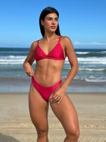 Women Bikini Sets - 玫紅色 - 查看 4