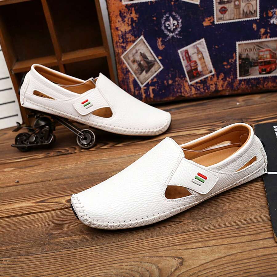 男士休閒拼接鑽石呼吸洞滑步休閒鞋,多種顏色,適合戶外步行 - 白色 - 查看 1