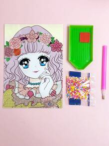 1套卡通風格便攜式可愛小女孩diy鑽石畫,創意手工貼紙,體驗手工藝之樂 - 彩色 - 查看 2