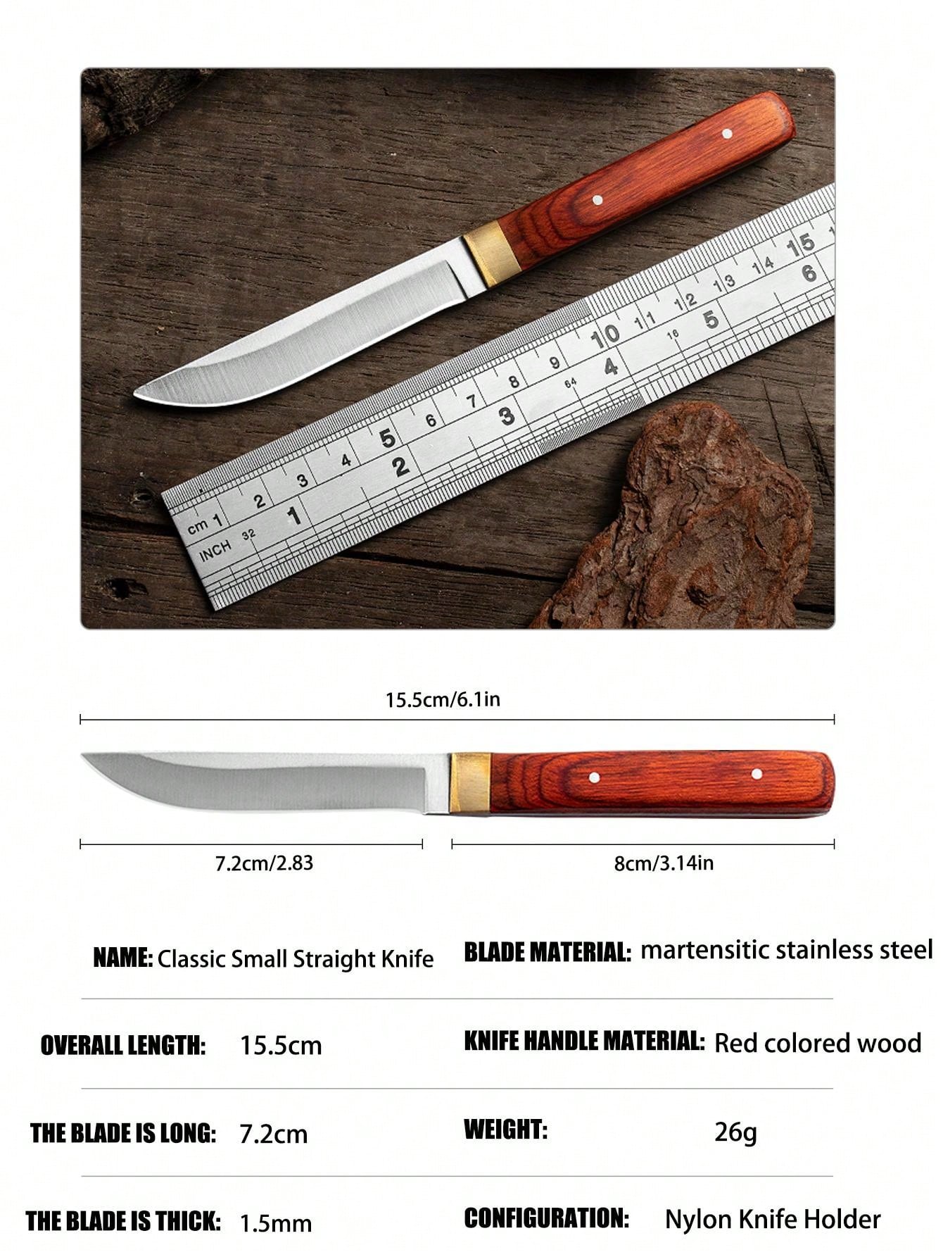 Outdoor Mongolian Knife With Thickened Redwood Handle, MultiPurpose Meat Cleaver For Chopping