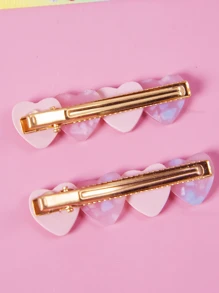 2pcs Valentine's Day Pink Acetate Heart Side Clip Hairpin, Suitable For Daily And Holiday Party, Gift For Kids - Pink - View 3