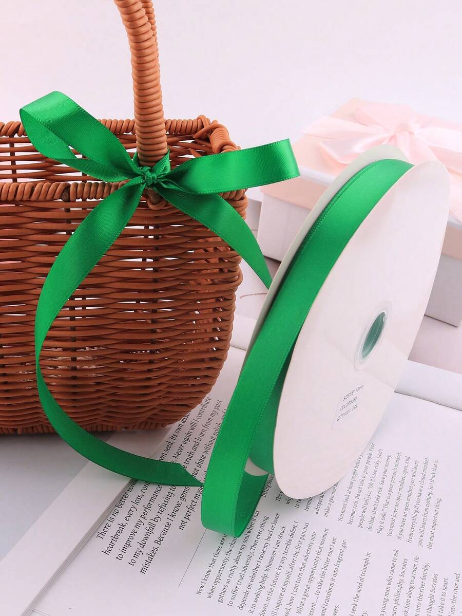 1.5cm Solid Color Cake Ribbon, Satin & Polyester & Organza Ribbon For Flowers Decoration And Gift Wrapping, 91m - Green - View 1