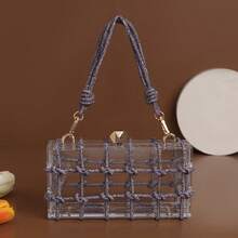 Fashionable European And American Transparent Sparkling Cord Acrylic Party Handbag, Silver Rhinestone Clutch Purse, Mini Square Bag For Women, Evening Dress Party Hard Box Bag - Purple - View 2