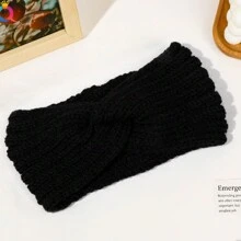 1 件冬季針織頭帶女式粗頭巾頭巾針織耳朵保暖簡單頭帶 - 黑色 - 查看 1