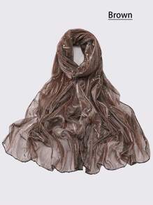 1條女士純色絲巾,金箔印花,時尚百搭,適合春夏,透氣防曬,多用途適合樣式頭巾優雅 - 彩色 - 查看 7