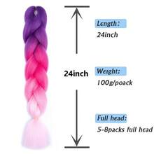 1pc 24inch 100g Three-Color Retro Simple Style Synthetic Fiber Braid For Braiding & Twisting Hairstyles - Pink - View 5