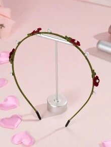 1入紅色甜美珍珠花蝴蝶結髮箍 - 綠色 - 查看 2