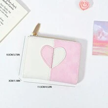 溫柔簡約設計,心形印花多功能高容量pu皮革女士錢包 - 粉色 - 查看 3