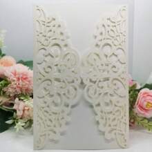 10/25 张激光切割欧式邀请卡 邀请函 贺卡 婚礼请柬 适用于婚礼 生日 结婚 洗礼 派对装饰用品（无插页、无信封）最佳礼物、婚礼装饰、家居装饰、房间装饰 - 米色 - 查看 2