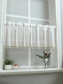 1pc Colorful Vertical Striped Small Curtain, Nordic Style Polyester Fiber Material With Hem Lace Solid Bottom, Suitable For Window, Cabinet And Door Decoration - Multicolor - View 1