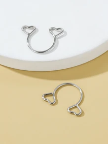 2pcs/Set Colorful Non-Piercing Stainless Steel Heart Shaped Nipple Rings For Women With Adjustable Chain - Colorful - View 5