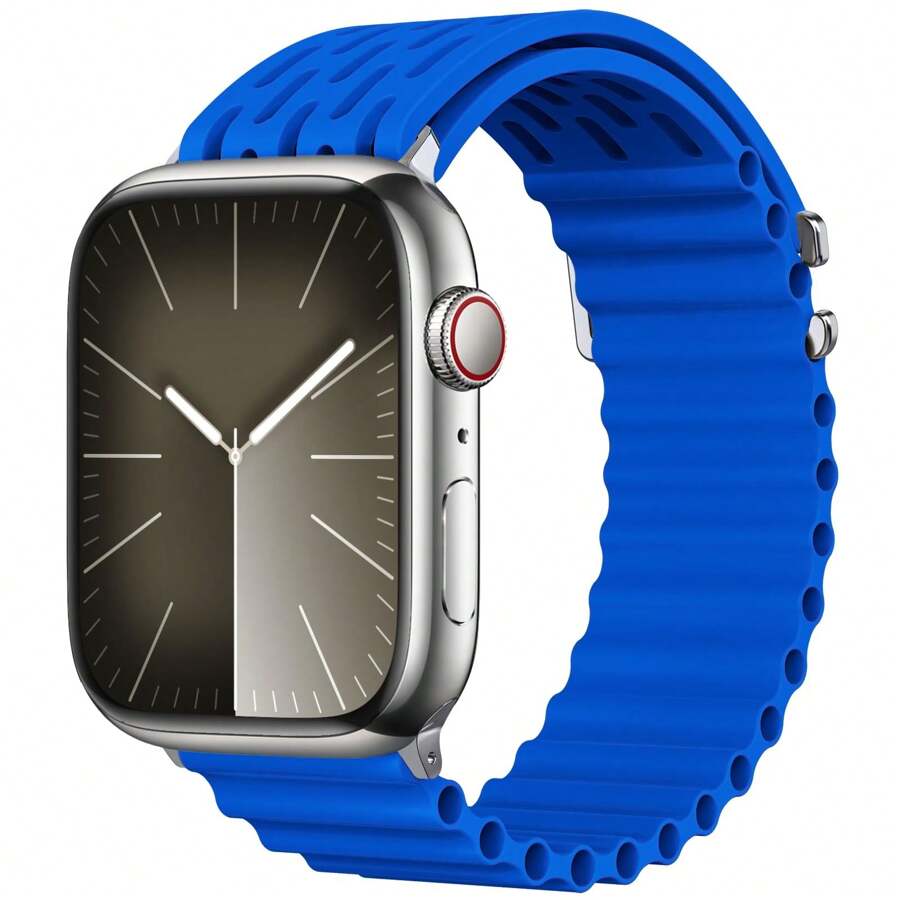 1pc Unisex Stretchable Silicone Sport Watch Band Compatible With 38/40/41/42/44/45/49mm Apple Watch Ultra/Se/9/8/7/6/5/4/3/2/1 - Royal Blue - View 1