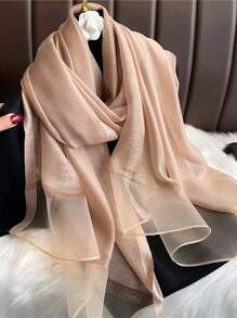 1條女士香檳色仿真絲圍巾，適合春季日常穿著，可用作頸部保暖或頭巾、頭巾圍巾、髮箍、髮帶等，為您的穿著打造完美的裝扮 - 香檳色 - 查看 1