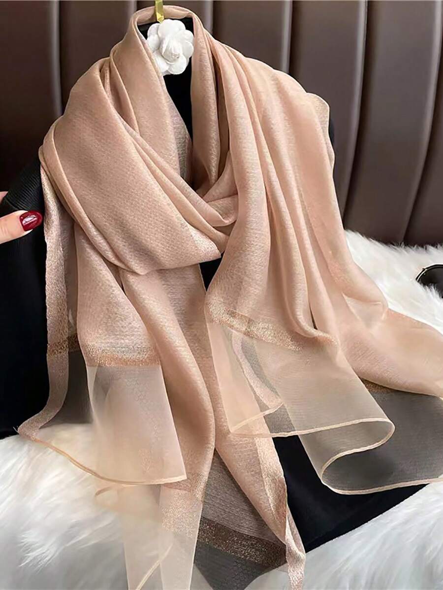 1條女士香檳色仿真絲圍巾，適合春季日常穿著，可用作頸部保暖或頭巾、頭巾圍巾、髮箍、髮帶等，為您的穿著打造完美的裝扮 - 香檳色 - 查看 1