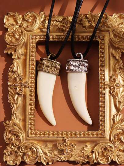1pc Vintage Fashion Polyresin Wolf Fang Pendant Necklace Men's Jewelry