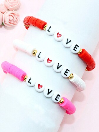 1 pieza Pulsera de arcilla suave con cuentas con forma de corazón, letra "MAMA", "ENSEÑAR", "AMOR", "NANA", regalo para el Día de la Madre, San Valentín, Día del Maestro